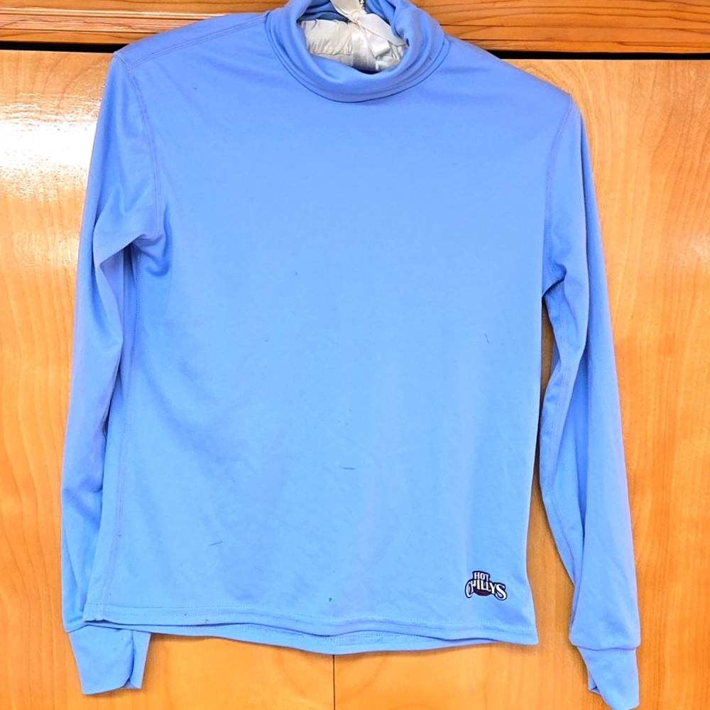 Kids Hot Chillys Light Blue Base Layer Turtleneck Size Medium long sleeves